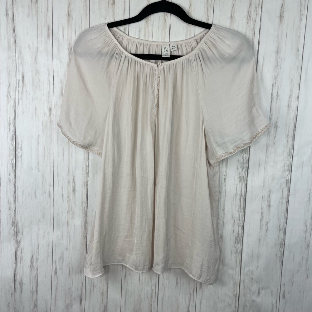 Joie silky cream embroidered sleeves blouse medium